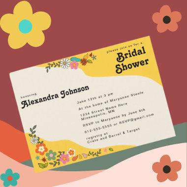 Flower Power Yellow 70's inspired Bridal Shower Invitations