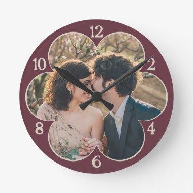 Flower Shaped Easy Custom Photo Template Burgundy Round Clock