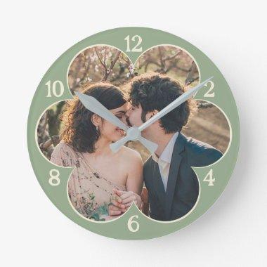 Flower Shaped Easy Custom Photo Template Sage Round Clock