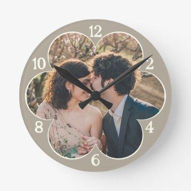 Flower Shaped Easy Custom Photo Template Taupe Round Clock