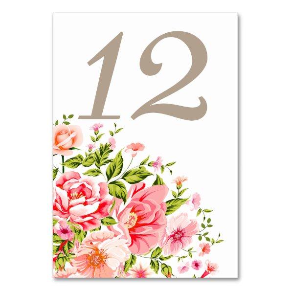 Flower Shower Bouquet Table Numbers | baby pink
