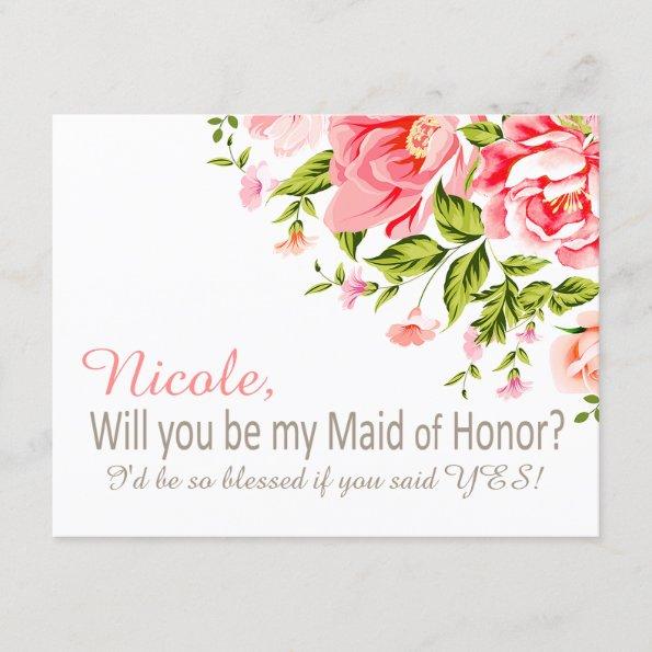 Flower Shower Will You Be My Maid of Honor? | pink Invitations