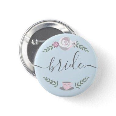 Flower teacup illustration Bride Button