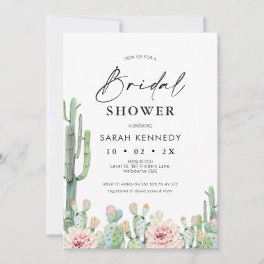 Flowering Cactus Fiesta Succulent Bridal Shower Invitations