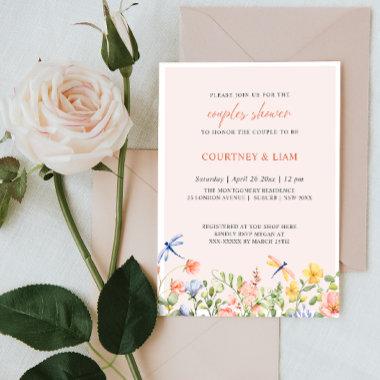 Flowers and Dragonflies Garden Couples Shower Invitations