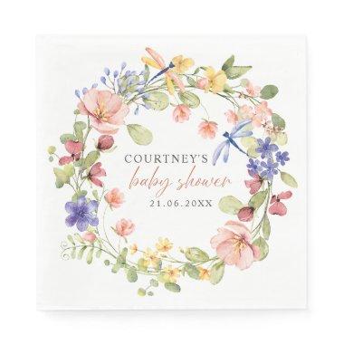 Flowers and Dragonflies Romantic Baby Shower Napkins