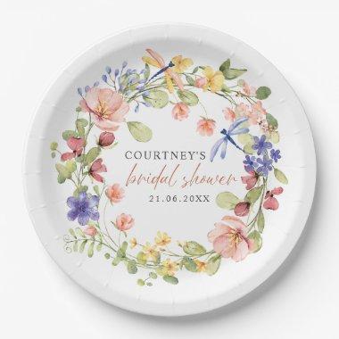 Flowers and Dragonflies Romantic Bridal Shower Paper Plates