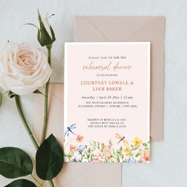 Flowers and Dragonflies Romantic Garden Invitations