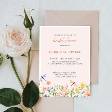 Flowers and Dragonflies Romantic Garden Invitations