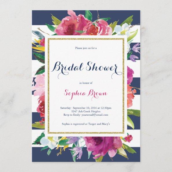 Flowers and Stripes Bridal Shower Invitations