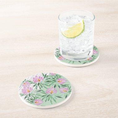 Flowers Bloom Violet Watercolor Chic Stripes Coaster