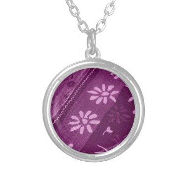 Flowers Blossoms Vines Purple Pink Shower Party Silver Plated Necklace