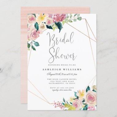 Flowers & Greenery Gold Geometric Bridal Shower Invitations