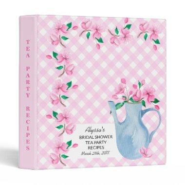 Flowers in Teapot Gingham Tea Party Recipes Binder