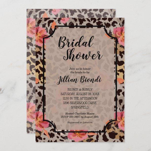 Flowers Leopard Animal Print Bridal Shower Invites