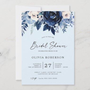 Flowers of Blue Wedding Bridal Shower Invitations