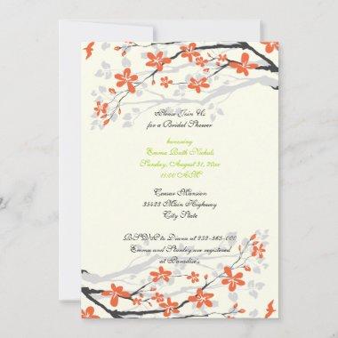 Flowers orange lime green bridal shower Invitations