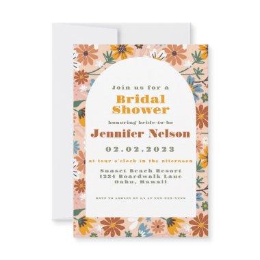 Flowers Pattern Boho 70s Bridal Shower Invitations