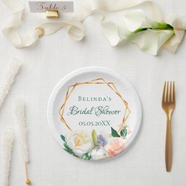 Flowers pink peach white bridal shower paper plates