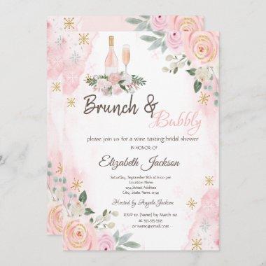 Flowers Snowflakes Brunch & Bubbly Bridal Shower Invitations