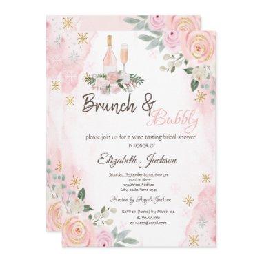 Flowers Snowflakes Brunch & Bubbly Bridal Shower Invitations