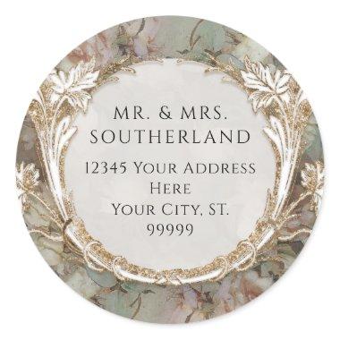 Flowers Vintage Rose Gold Script Return Address Classic Round Sticker