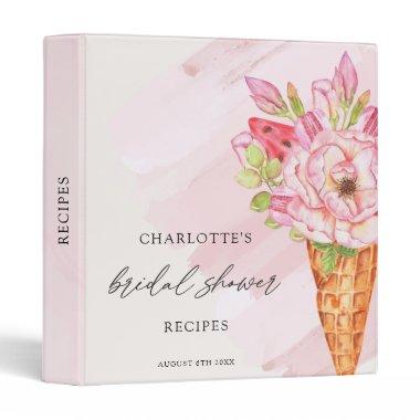 Flowers Watercolor Ice Cream Bridal Shower Recipes 3 Ring Binder