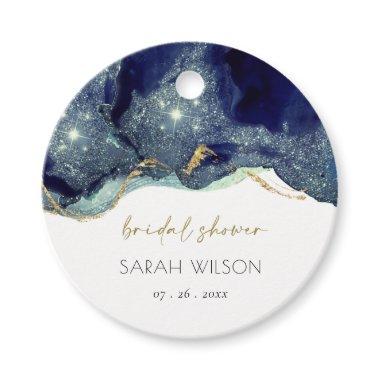 Fluid Abstract Ink Gold Navy Glitter Bridal Shower Favor Tags