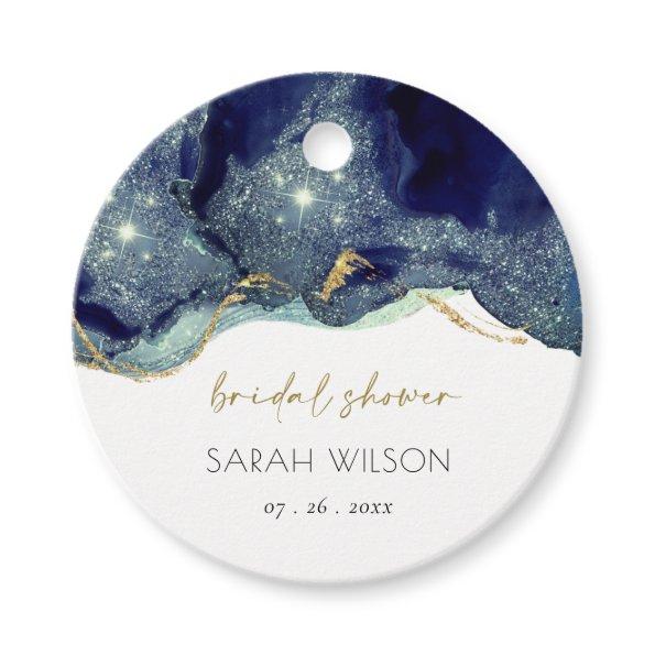 Fluid Abstract Ink Gold Navy Glitter Bridal Shower Favor Tags