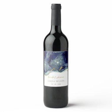 Fluid Abstract Ink Gold Navy Glitter  Wine Label