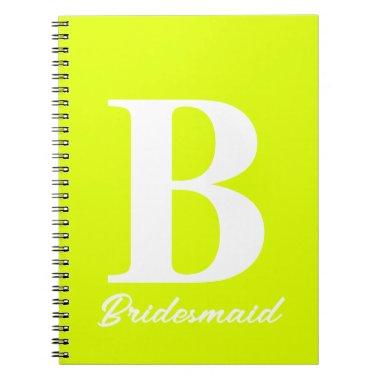 Fluorescent Yellow Monogram Wedding Bridesmaid Notebook