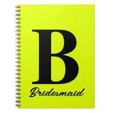 Fluorescent Yellow Neon Monogram Bridemaid Wedding Notebook