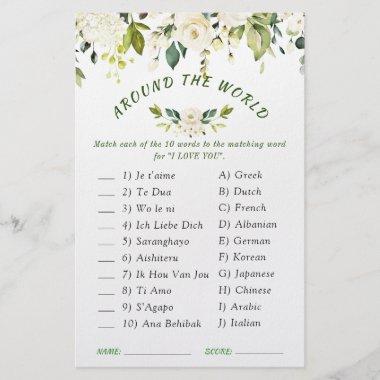 FLYER PAPER Ivory White Roses Greenery Bridal Game