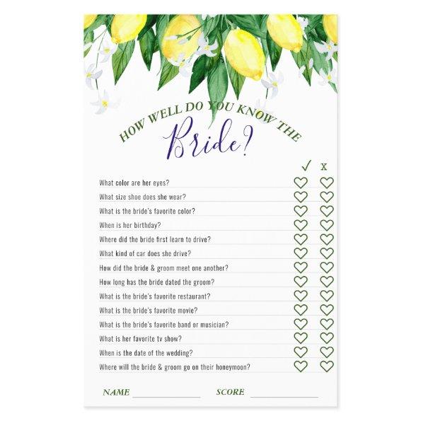 FLYER PAPER Lemons Blossom Greenery Bridal Game