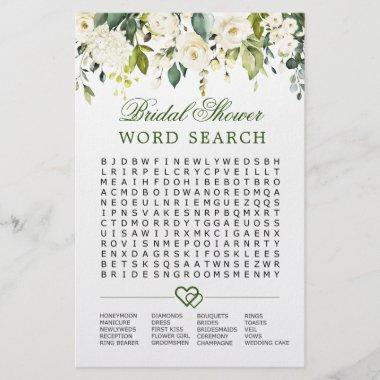 FLYER PAPER White Roses Word Search Bridal Game