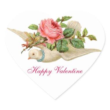 FLYING DOVE WITH PINK ROSE VALENTINE'S DAY HEART STICKER