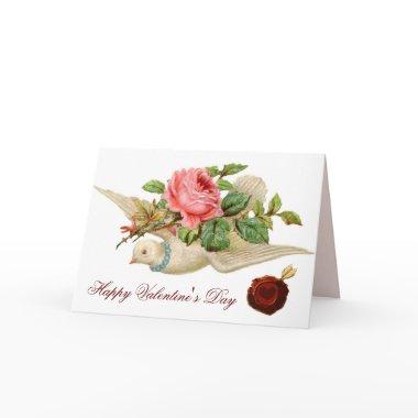 FLYING DOVE WITH PINK ROSE Valentine's Day Holiday Invitations