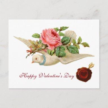 FLYING DOVE WITH PINK ROSE Valentine's Day Holiday PostInvitations