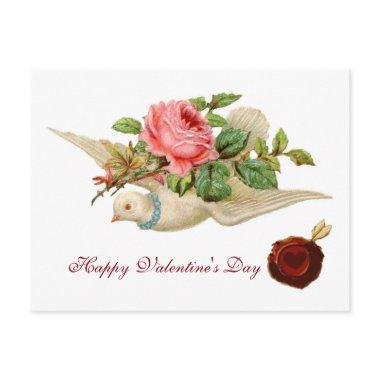 FLYING DOVE WITH PINK ROSE Valentine's Day Holiday PostInvitations