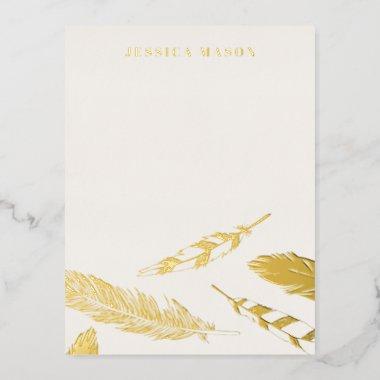 Foil Feathers Drawing Stationery Note Invitations - Beige