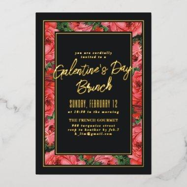 Foil Rose Frame Galentine's Day Invitations - Black Foil Invitations