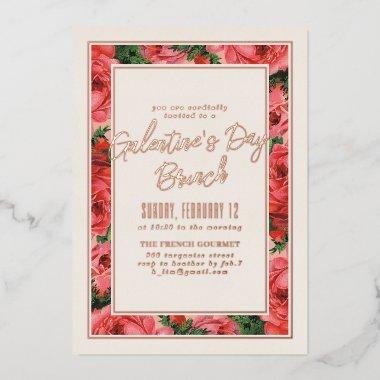 Foil Rose Frame Galentine's Day Invitations - Ivory Foil Invitations