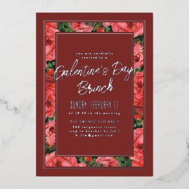 Foil Rose Frame Galentine's Day  -Maroon Foil
