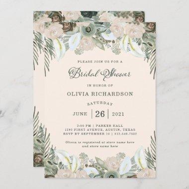 Foliage and Floral | Blush Pink Bridal Shower Invitations