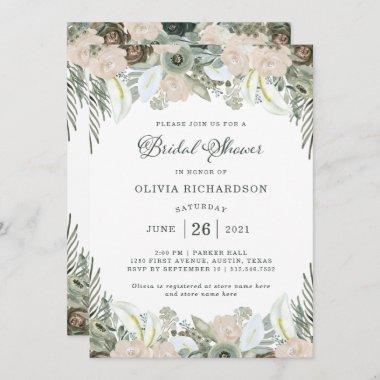 Foliage and Floral | Sage Green Bridal Shower Invitations