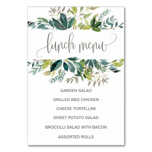 Foliage Lunch Menu Sign Table Number