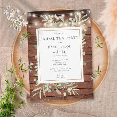 Foliage Rustic Wood String Lights Bridal Tea Party Invitations