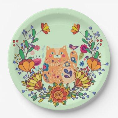 Folk Art Kitty Paper Plates