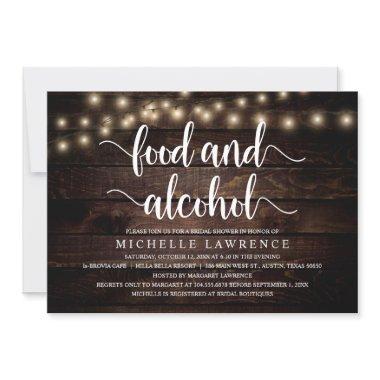 Food and Alcohol, Rustic Bridal Shower Party Invitations