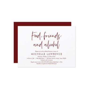 Food, Friends and Alcohol, Casual Bridal Shower Invitations